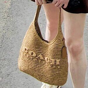 Coach Brooklyn 28 Woven Shoulder Bag Beige Woven Hobo Bag